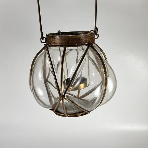 Vintage Handblown Round Wire Caged Glass Tea Light Candle Holder - Picture 11 of 16